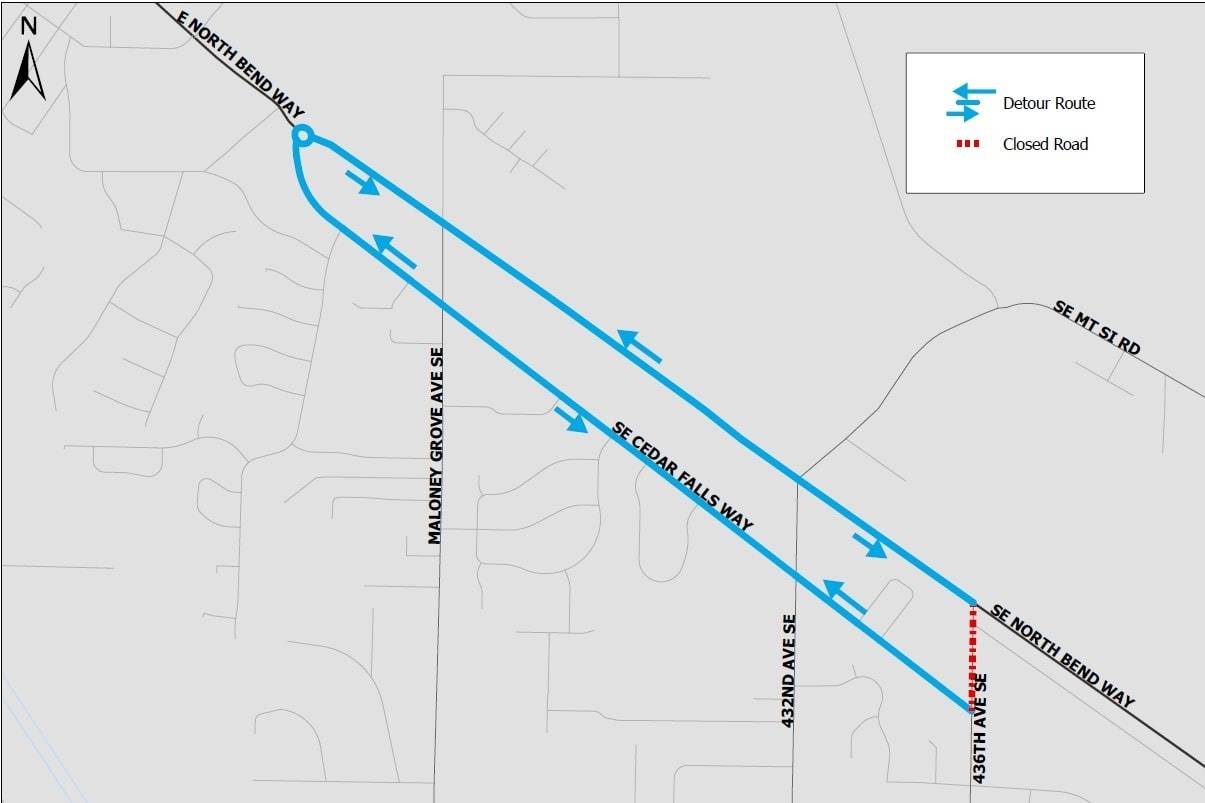 A map of detour routes provided during construction. Photo Courtesy of The City of North Bend.
