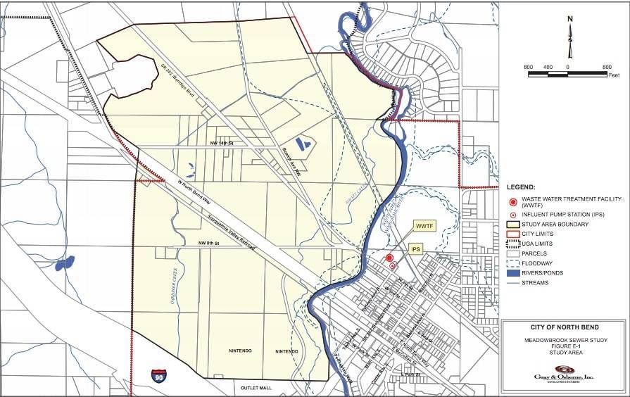 Map of the proposed Meadowbrook Utility Local Improvement District project. Photo courtesy of the City of North Bend