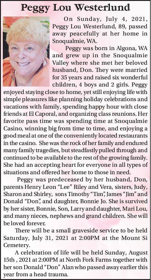 Peggy Lou Westerlund | Obituary