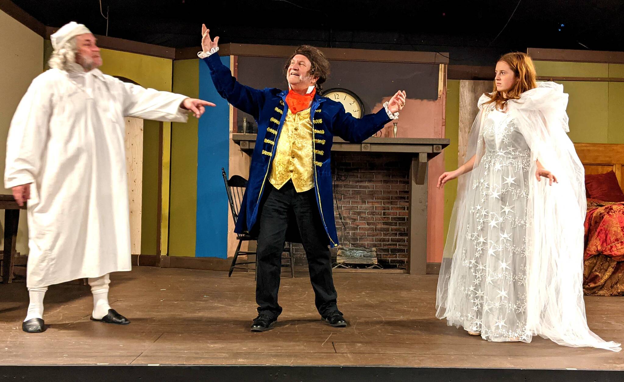 Performers at North Bends Valley Center Stage rehearse A Christmas Carol. Photo by Conor Wilson/Valley Record