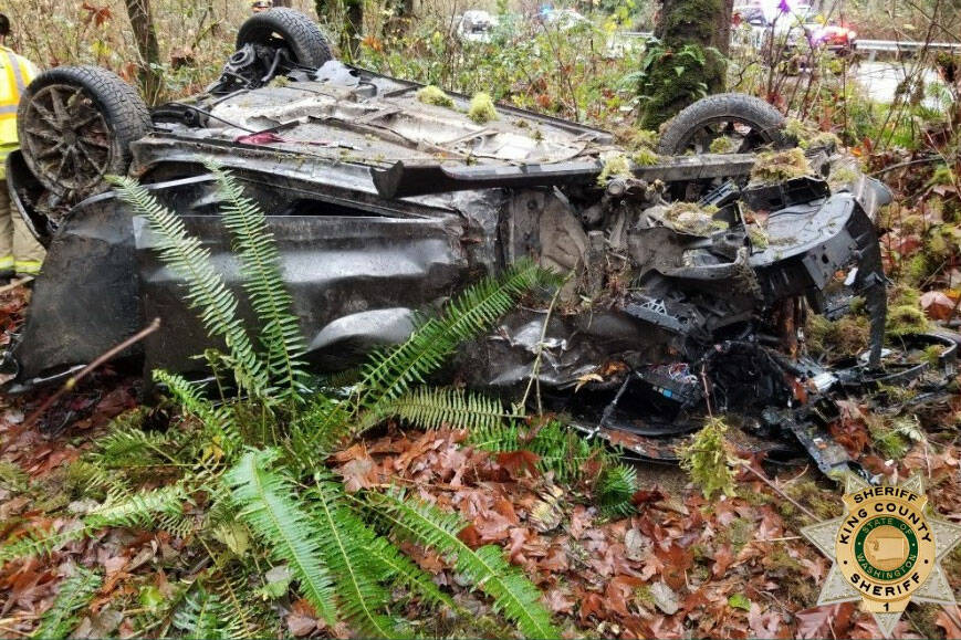 Aftermath of crash at intersection of NE Woodinville Duvall Road and West Snoqualmie Valley Road (Screenshot from King County Sheriff’s Office Facebook account)