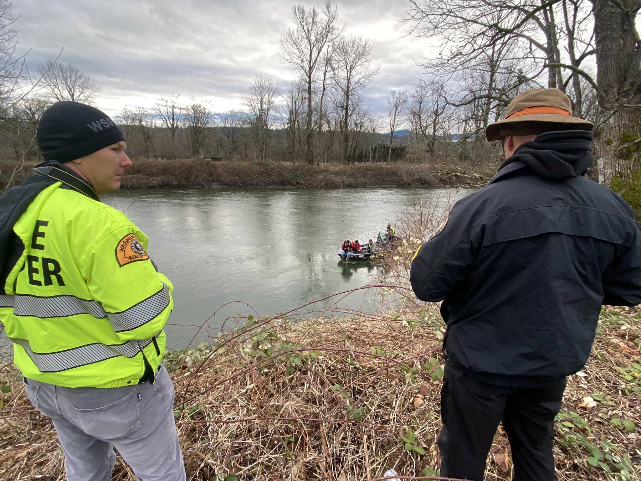 Authorities search for 6-year-old boy and woman along the Snoqualmie River near Fall City. Photo courtesy of Eastside Fire & Rescue.