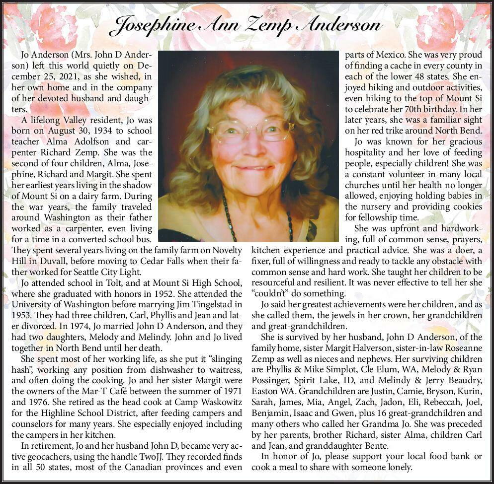 Josephine Ann Zemp Anderson | Obituary