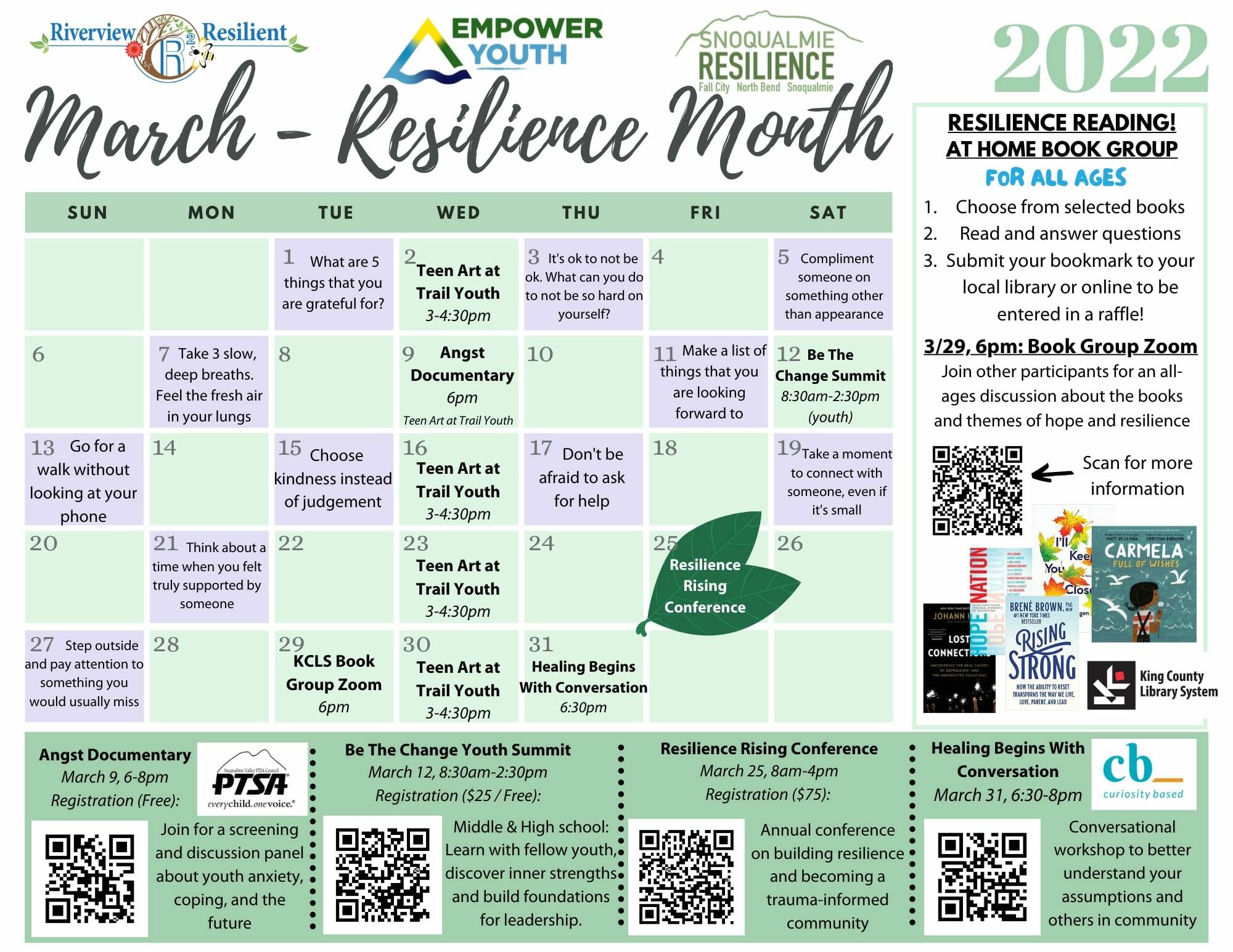 Resilience Month calendar for the Empower Youth Network. Courtesy photo.
