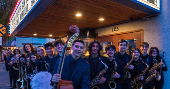 Photo courtesy of Dennis Pearce. Mount Si High School’s Jazz Band after a send-off performance at the North Bend Theater.