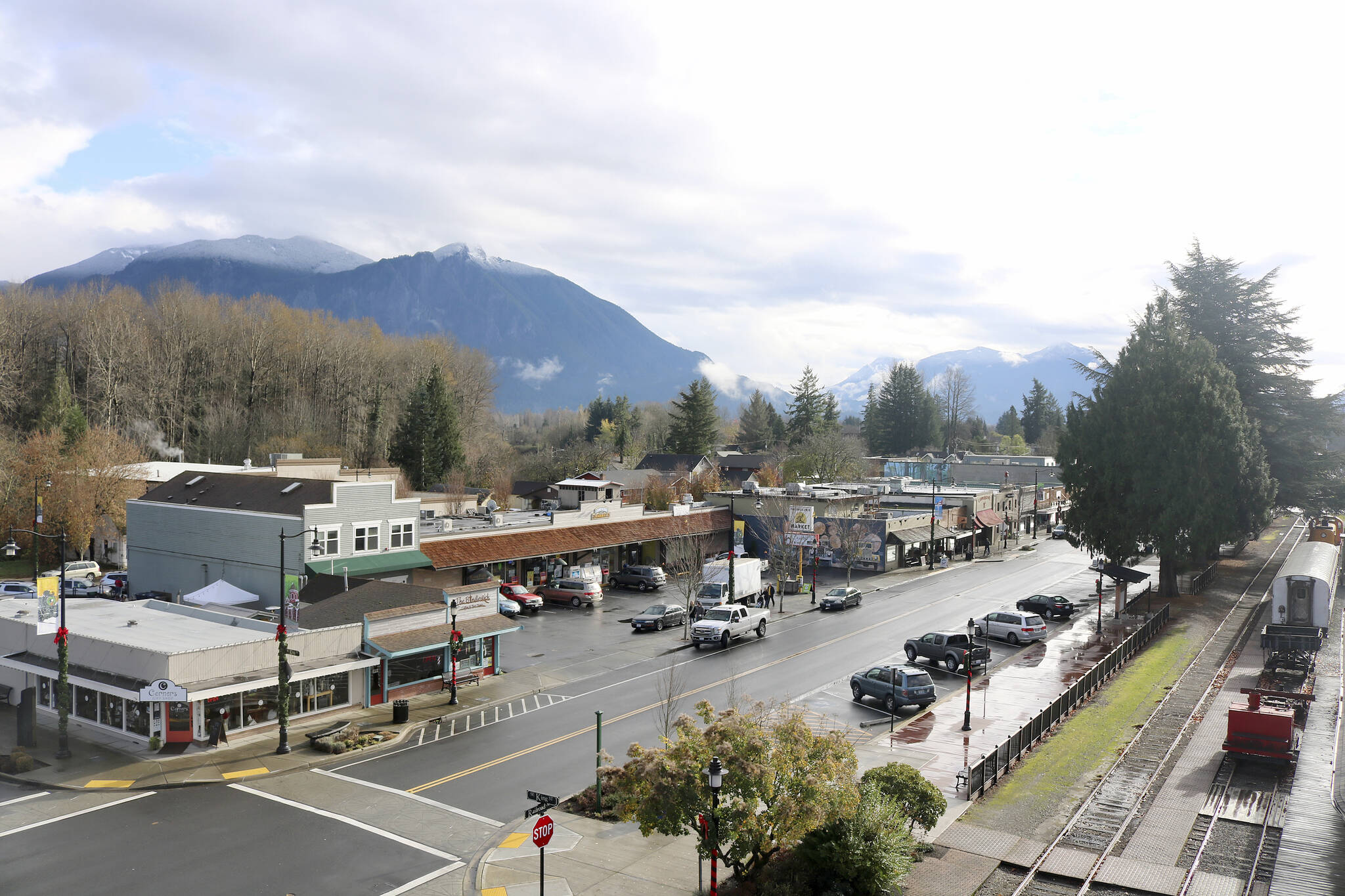 The photo from above Railroad Avenue in the historic downtown district of Snoqualmie was taken in November 2016. File photo