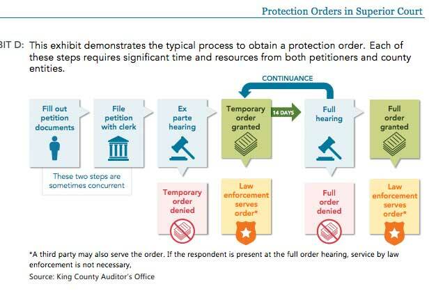 A flow chart showing the protection order process (Screenshot from King County Auditors Office report)