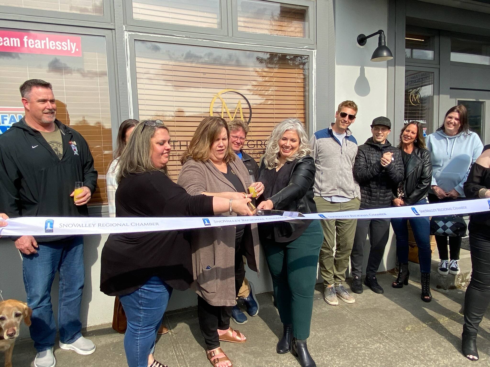 Messa Group Real Estate hosts a ribbon cutting with the SnoValley Chamber on April 28 to celebrate their new office located at 8224 Railroad Avenue in Snoqualmie. Photo William Shaw/Valley Record.