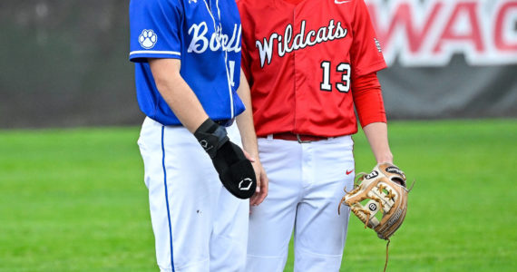 A player from Bothell High School and Mount Si share a laugh on the field. Courtesy of Patrick Krohn.