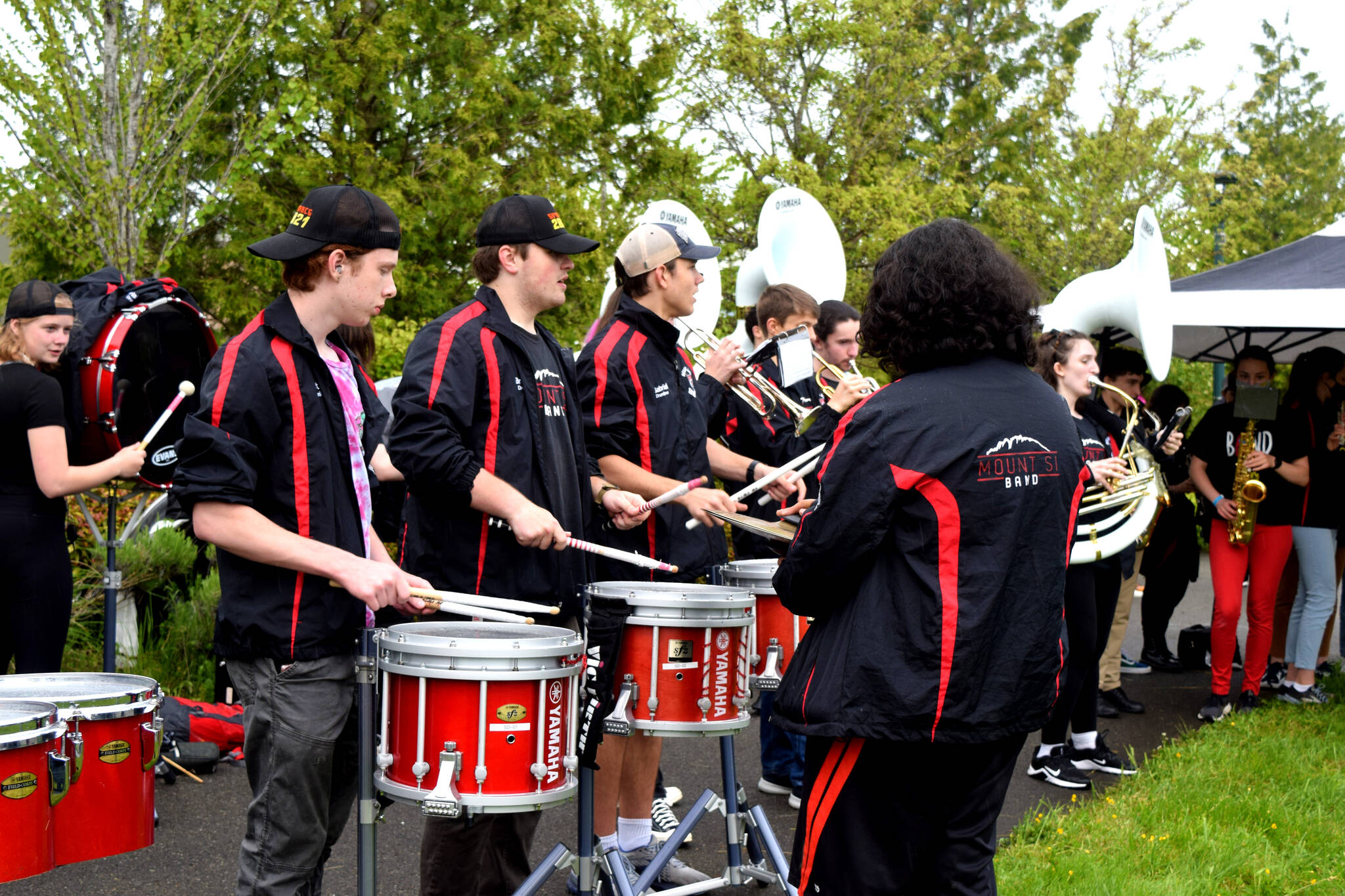 The Mount Si High School Band performs at the Senior Car Parade in Snoqualmie on June 4. Photo Conor Wilson/ Valley Record.