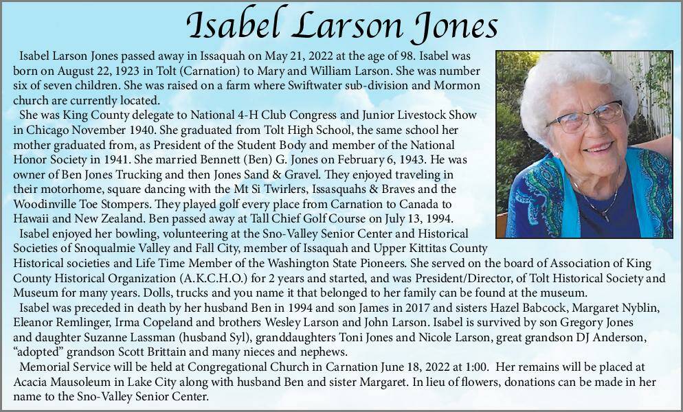 Isabel Larson Jones | Obituary