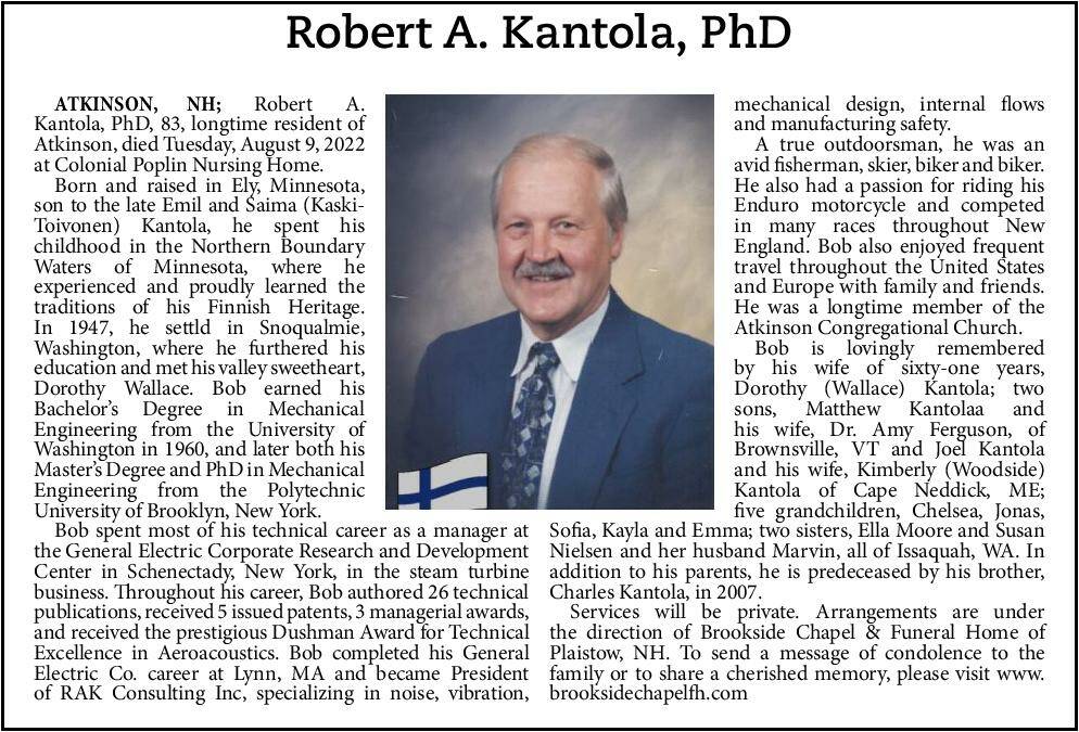 Robert A. Kantola, PhD | Obituary