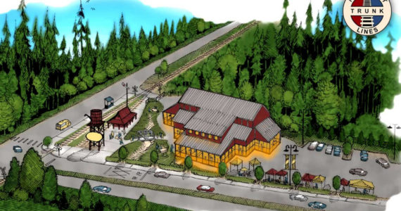 A rendering of a possible model train museum at the corner of Snoqualmie Parkway and Railroad Avenue. Image courtesy of the City of Snoqualmie.