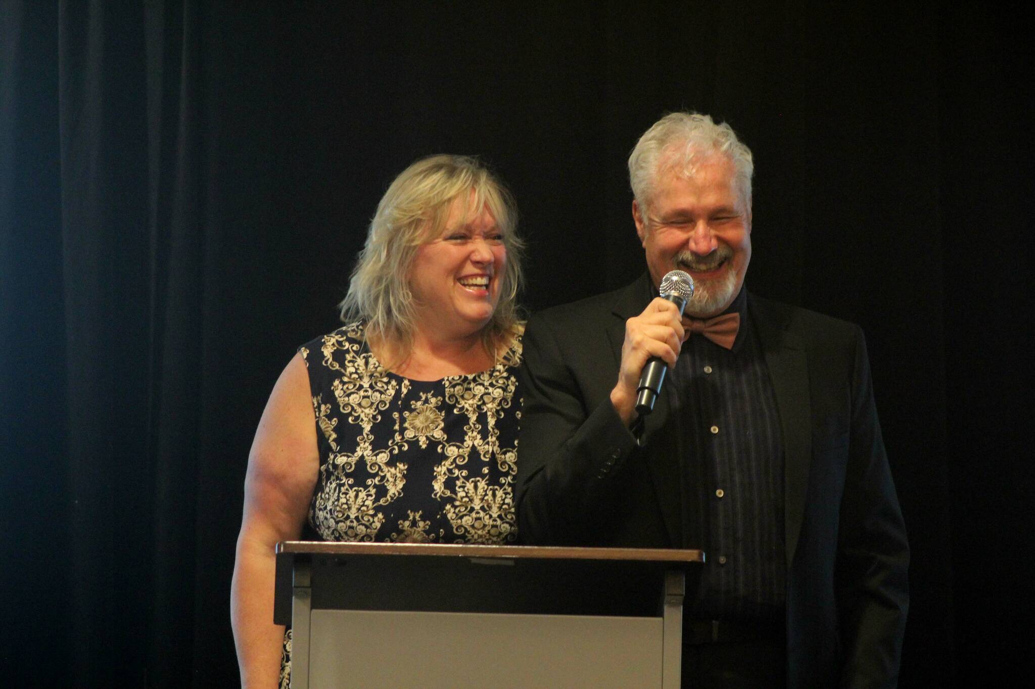 Conor Wilson / Valley Record
Clark and Karrie Roberts, behind Valley-based nonprofit Ultimate Vision, speak at the opening of the Seeing & Sharing the Heart of Kindness Gala on Oct. 16 at the Hilton Garden Inn in Issaquah.