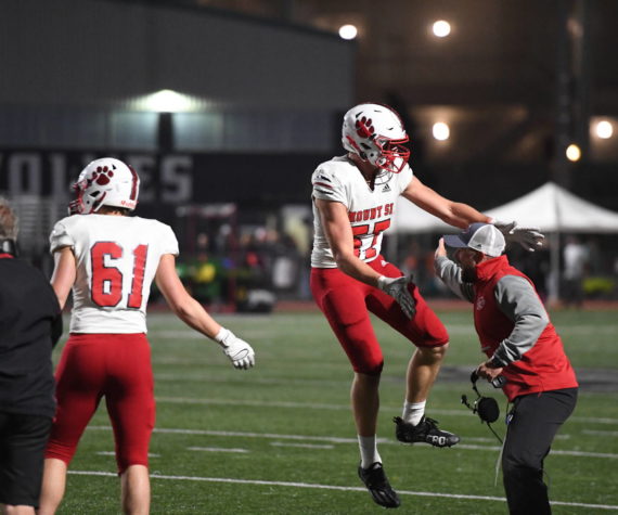 Junior outside linebacker Frank Kissick celebrates after a fumble recovery in Mount Si’s Oct. 17 loss to Eastlake. Photo Courtesy of Calder Productions.