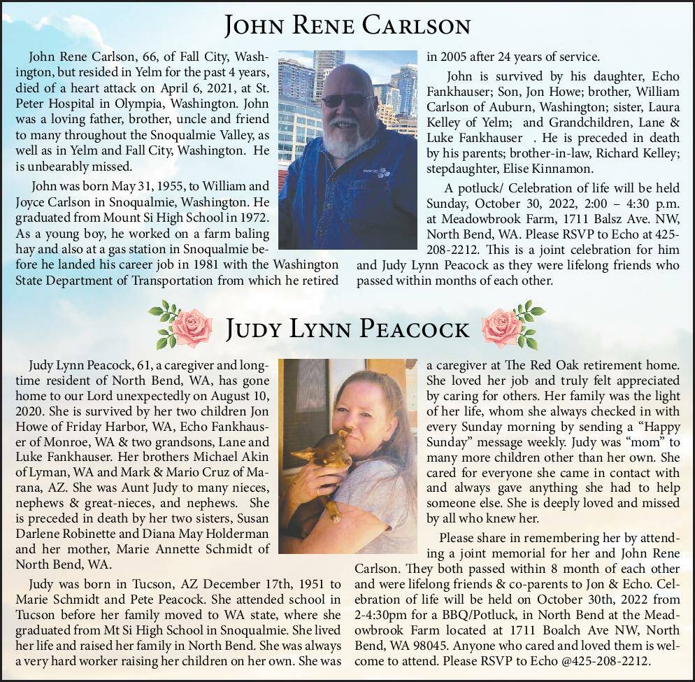 John Rene Carlson and Judy Lynn Peacock | Obituary