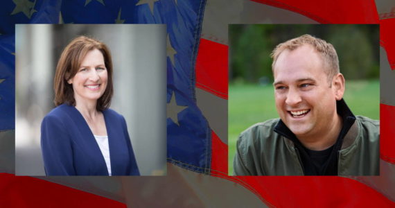 U.S. Rep. Kim Schrier (left) and Matt Larkin candidates in Washington’s 8th Congressional District.
