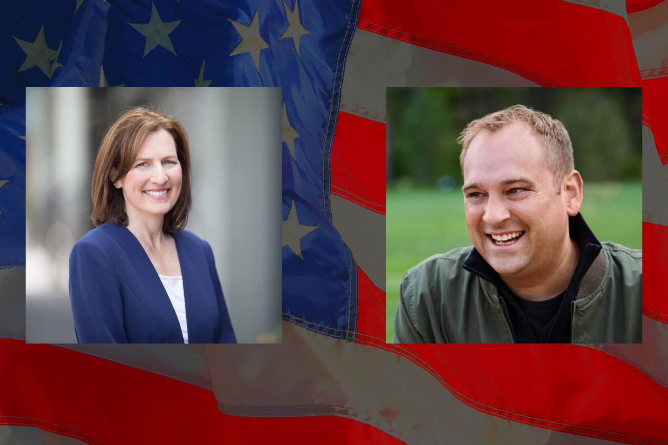U.S. Rep. Kim Schrier (left) and Matt Larkin candidates in Washington’s 8th Congressional District.