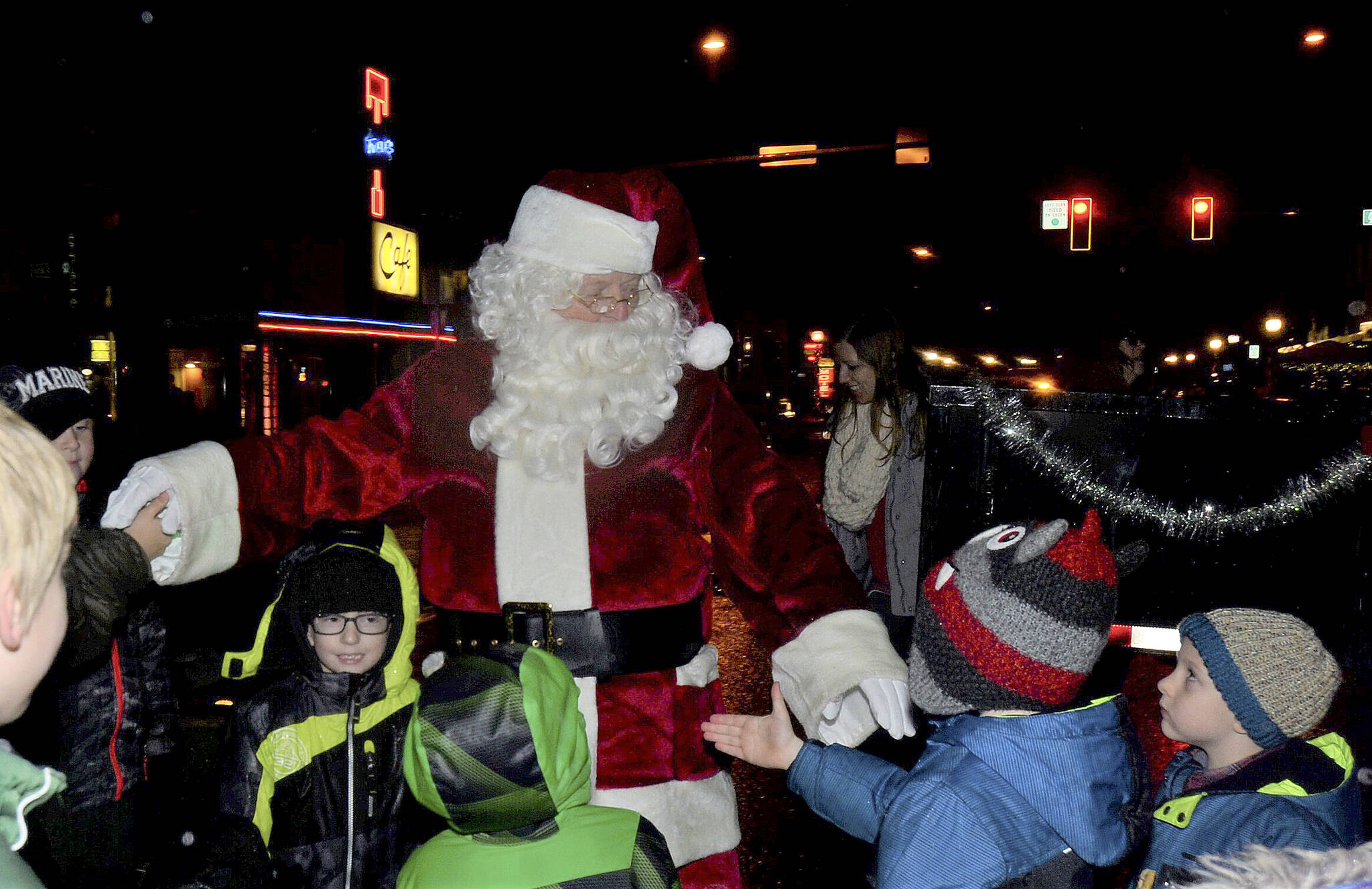 Courtesy photo.
Santa greets excited children in downtown North Bend.