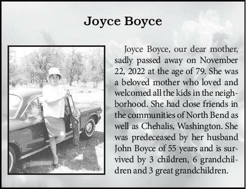 Joyce Boyce | Obituary