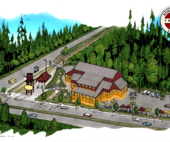 A rendering of a possible model train museum at the corner of Snoqualmie Parkway and Railroad Avenue. Image courtesy of the City of Snoqualmie.