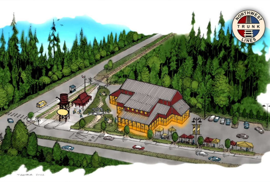 <p>A rendering of a possible model train museum at the corner of Snoqualmie Parkway and Railroad Avenue. Image courtesy of the City of Snoqualmie.</p>