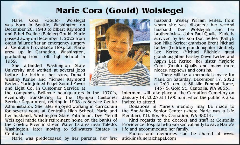 Marie Cora (Gould) Wolslegel | Obituary