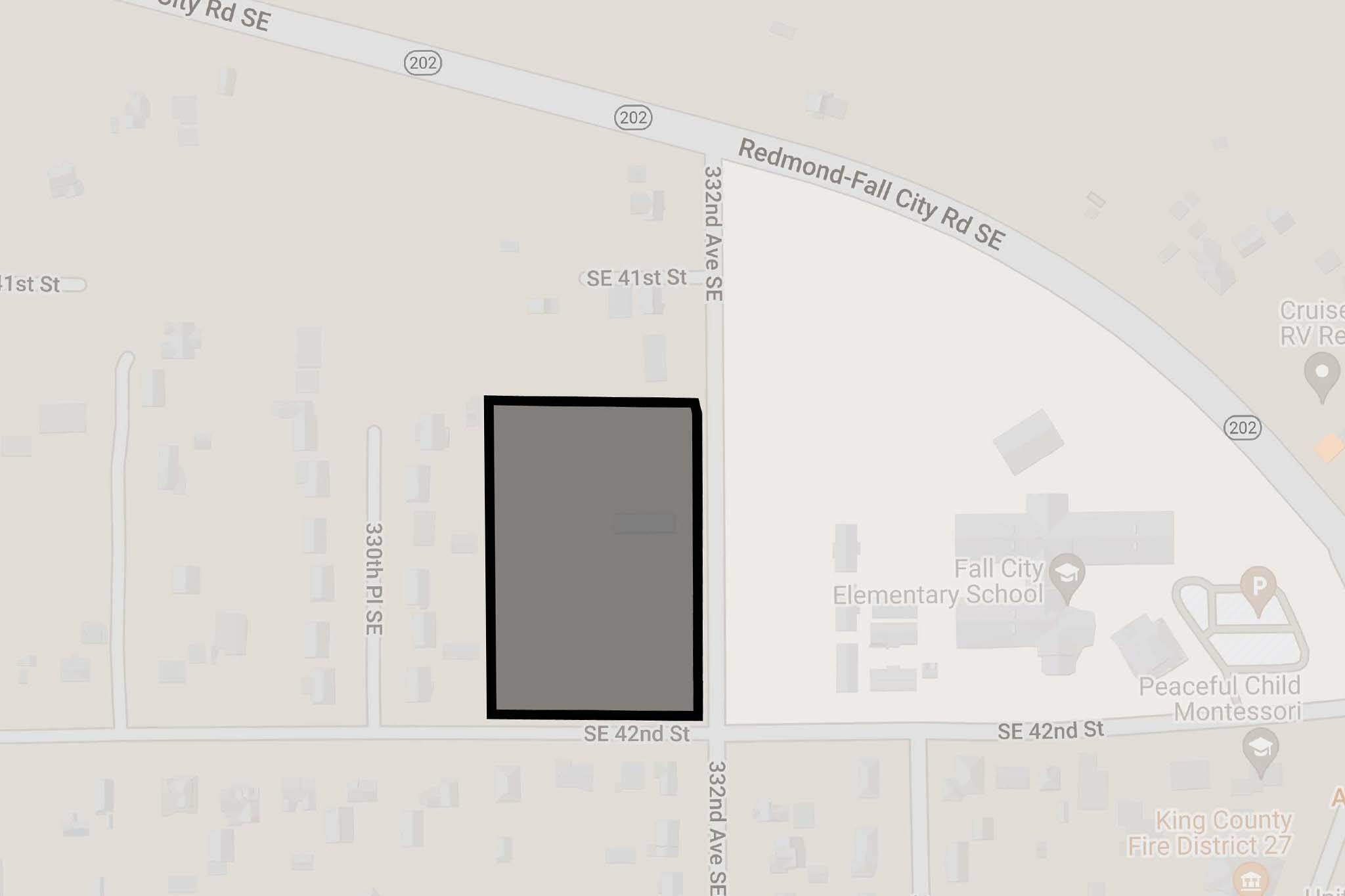 A map showing the location of 13 planned single-family homes in Fall City.