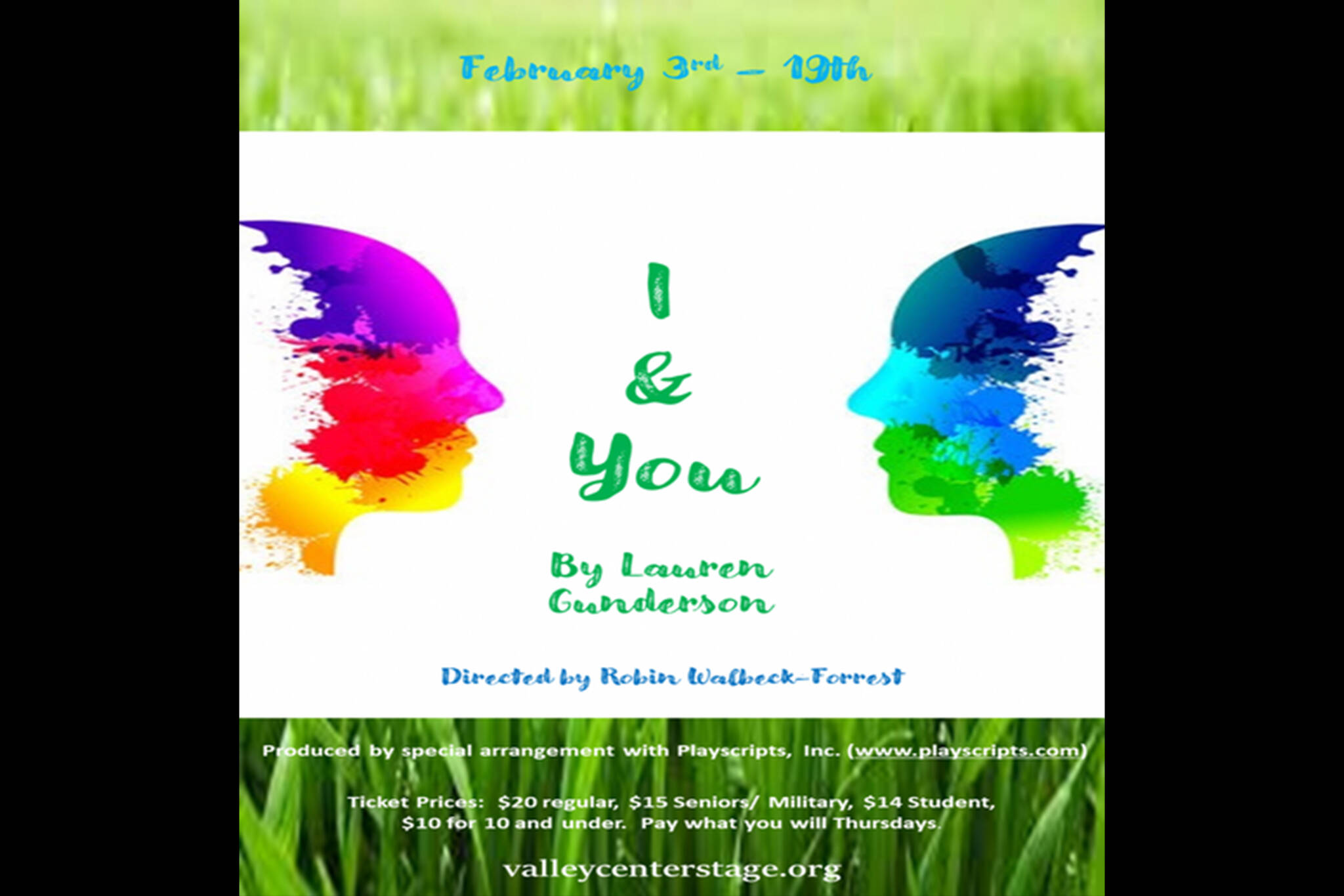 A poster for “I and You” at Valley Center Stage. Courtesy image.