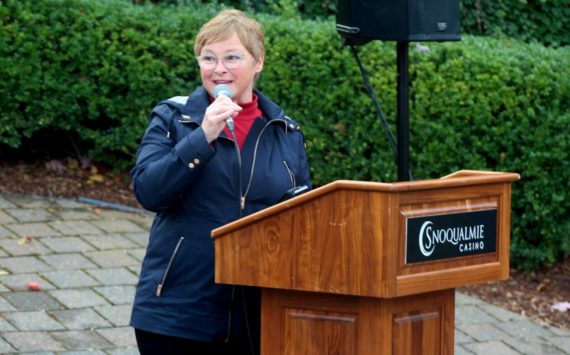 King County Councilmember Sarah Perry speaks at the Snoqualmie Casino. File photo Conor Wilson/Valley Record
