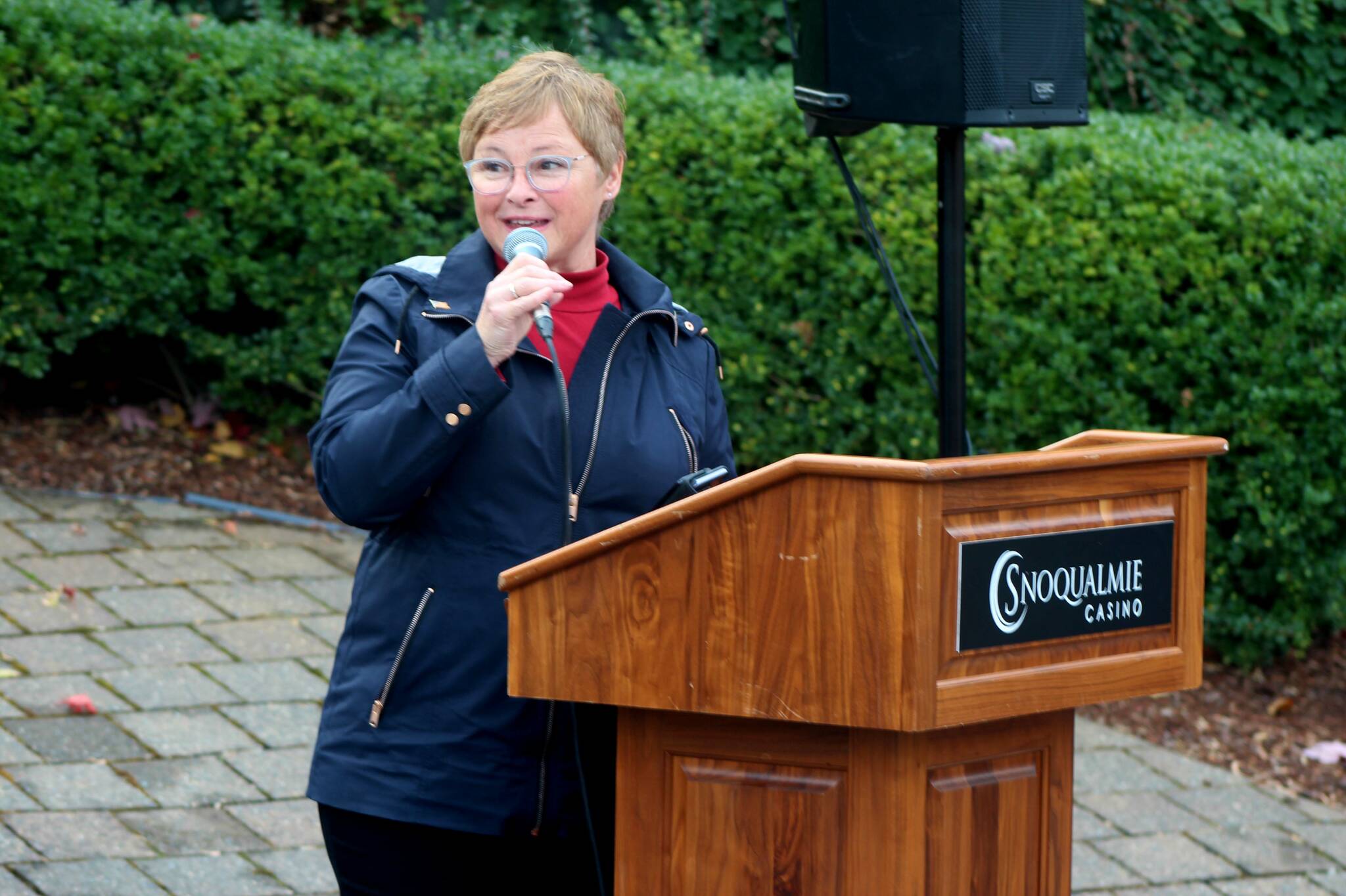 King County Councilmember Sarah Perry speaks at the Snoqualmie Casino. File photo Conor Wilson/Valley Record