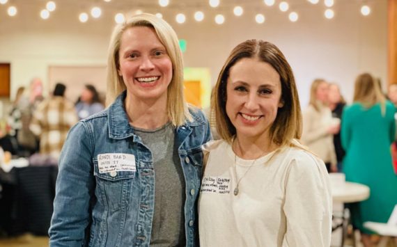 At the Snoqualmie Valley Women in Leadership group's inaugural gathering Jan. 31, each of the attendees wore name tags that specified what they wanted to be asked about, and participated in various engagement activities. Courtesy photo