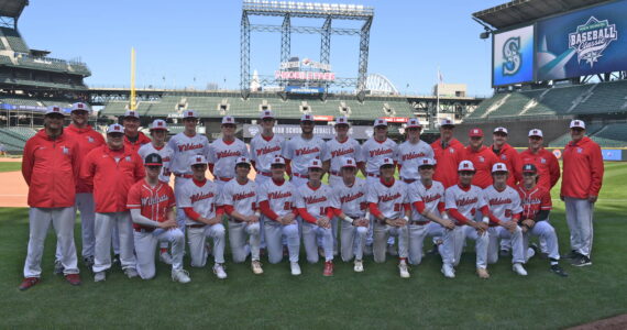 The Mount Si High School Baseball Team poses for a photo at T-Mobile Park before a 13-4 win over Eastside Catholic on March 18. Photo courtesy of Calder Productions.