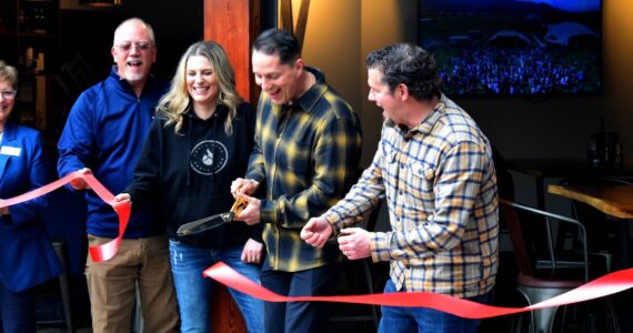 Photo Conor Wilson/Valley Record
The South Fork ownership group during a ribbon cutting ceremony on April 6. From left: North Bend Mayor Rob McFarland, Karin Ayling, Johnny Blair and Luke Talbott.