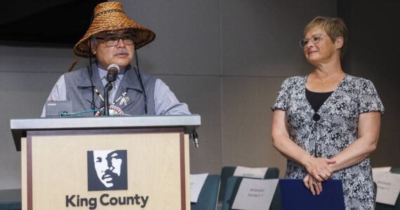 Snoqualmie Tribal Chairman Robert de Los Angeles is awarded a Martin Luther King Medal of Distinguished Service by King County Councilmember Sarah Perry in Seattle on June 6. Courtesy photo.