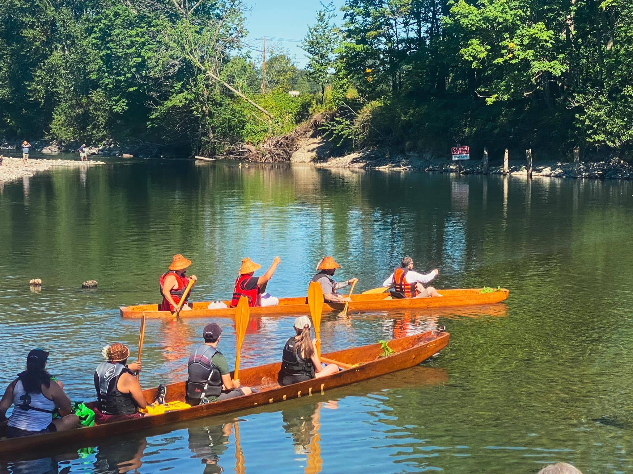 Snoqualmie Tribal members take off from Fall City on the 2023 Canoe Journey. Courtesy photo.