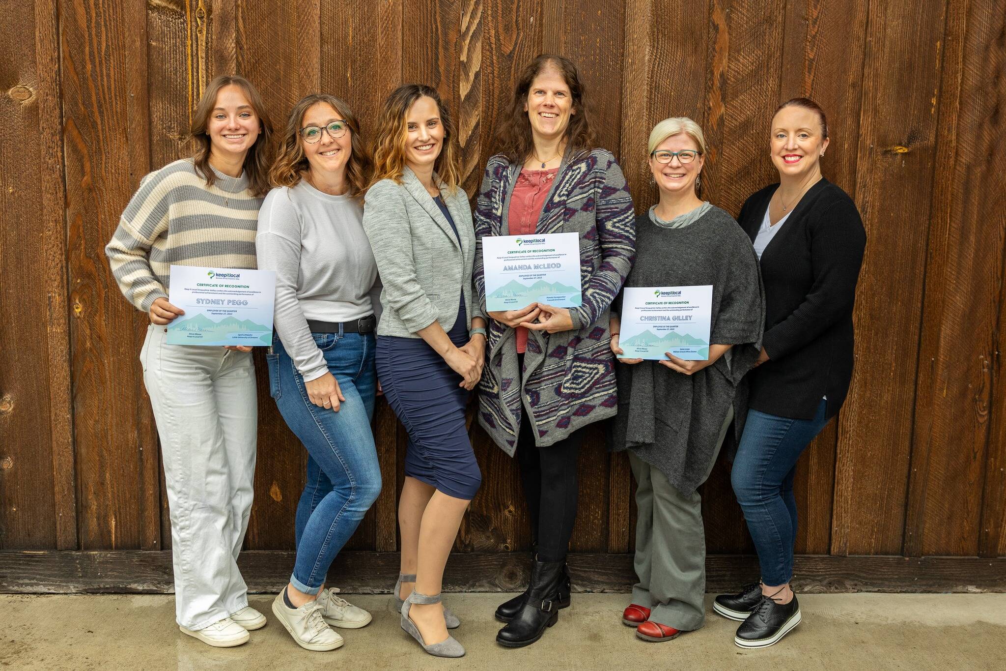 Keep It Local Snoqualmie Valley Employee of the Quarter winners pose for a photo at North Fork Farms on Sept. 27. From left: Sydney Pegg, April Littlejohn, Pamela Savagaonkar, Amanda McLeod, Christina Gilley, Katie Linder. Courtesy Photo.
