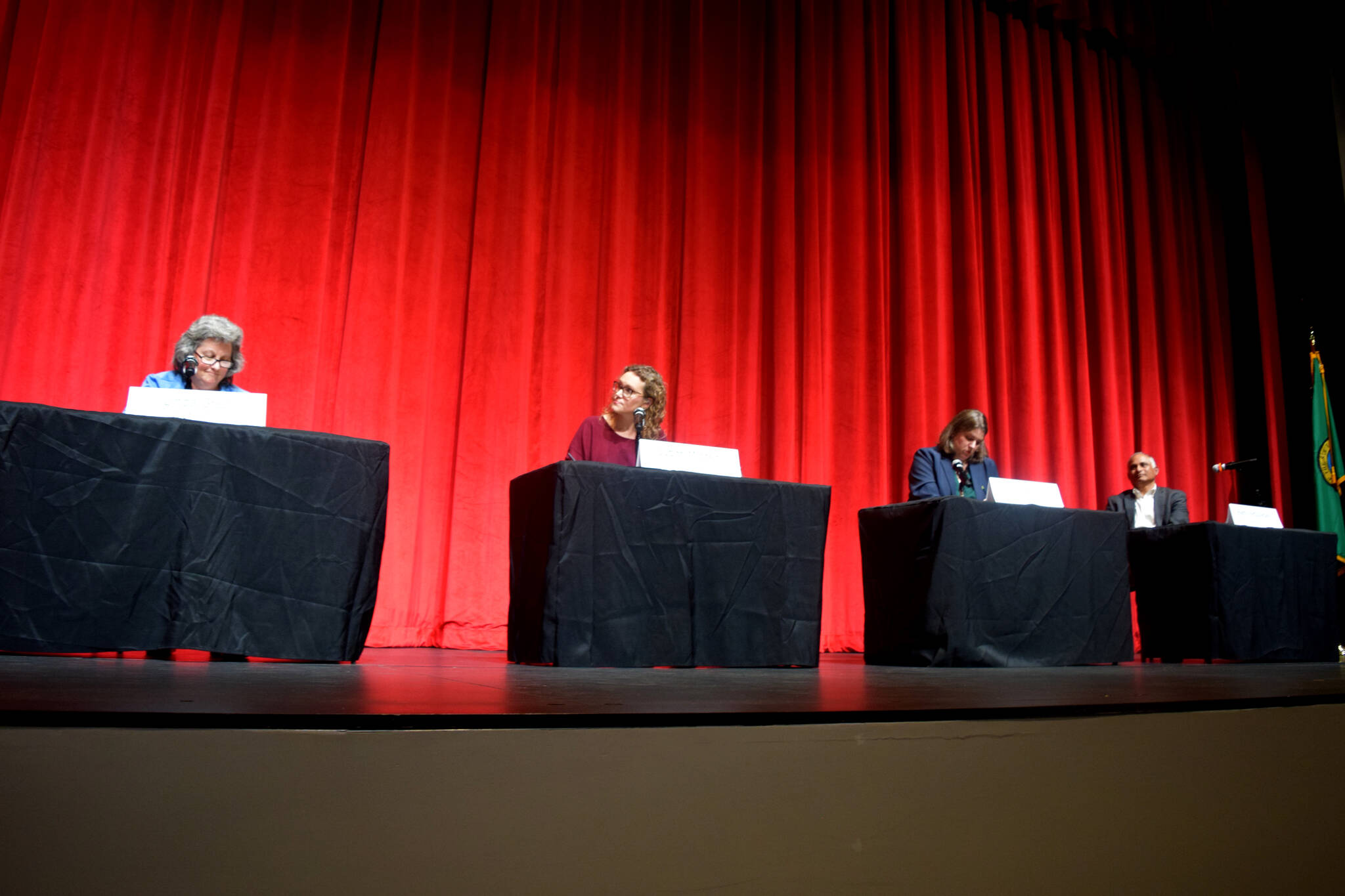 The four candidates running for the Snoqualmie Valley School District Board of Directors. From left: Linda Grez, Judith Milstein, Rene Price, Ram Vedullapalli. Photo Conor Wilson/Valley Record.