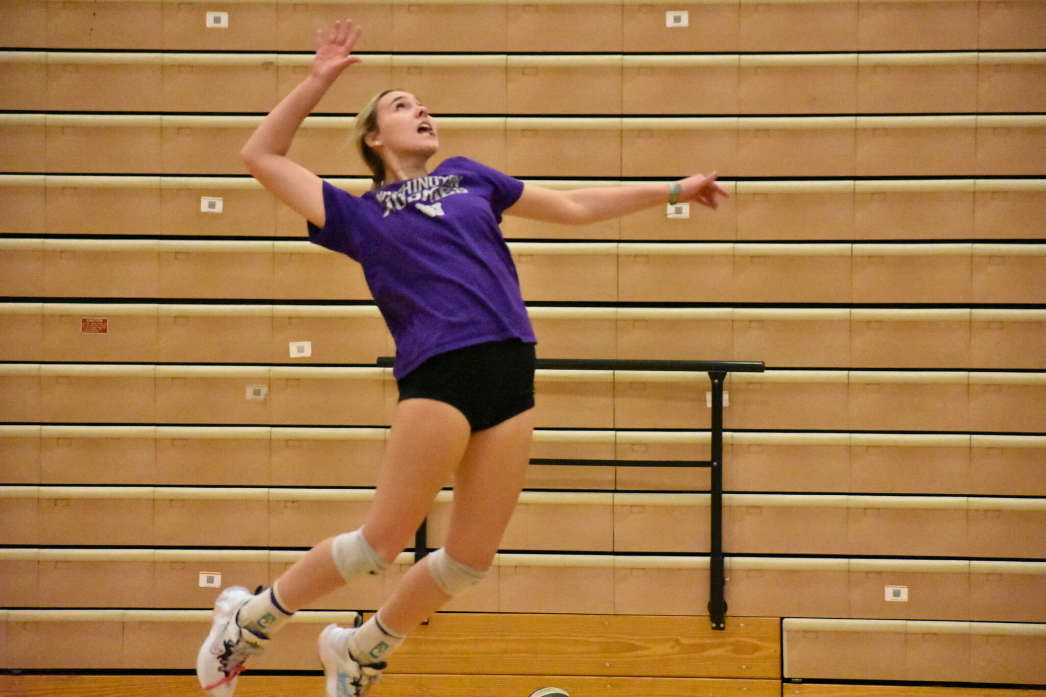 Booth goes up for a kill in practice before the Spartans matchup with Oympia. Ben Ray / The Reporter