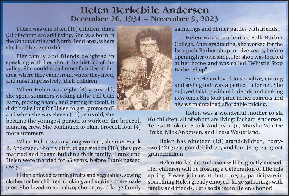 Helen Berkebile Andersen | Obituary
