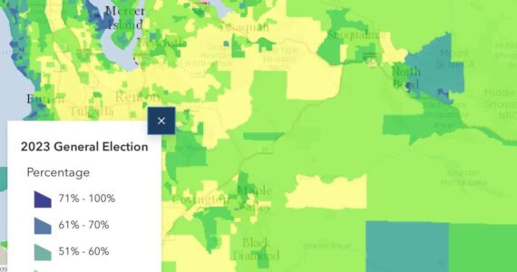 North Bend, in blue, saw a high voter turn out compared to most of King County. (Screenshot from King County Elections map)