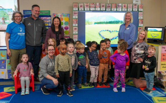 North Bend Mayor Mary Miller visited two preschool classes at Snoqualmie Elementary School to talk with students about photography on April 5. Mayor Miller, a professional photographer, shared pictures she’s taken with the students and brought 10 cameras from her collection for them to learn about. Photo courtesy of Snoqualmie Valley School District