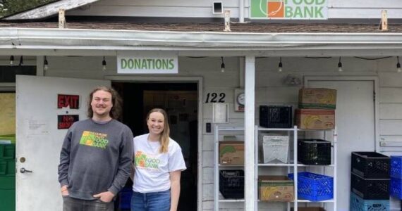 Snoqualmie Valley Food Bank’s Dylan Johnson (left) and Alison Roberts (right). The food bank is located at 122 E. 3rd St., North Bend. (Photo by Mallory Kruml/Valley Record)