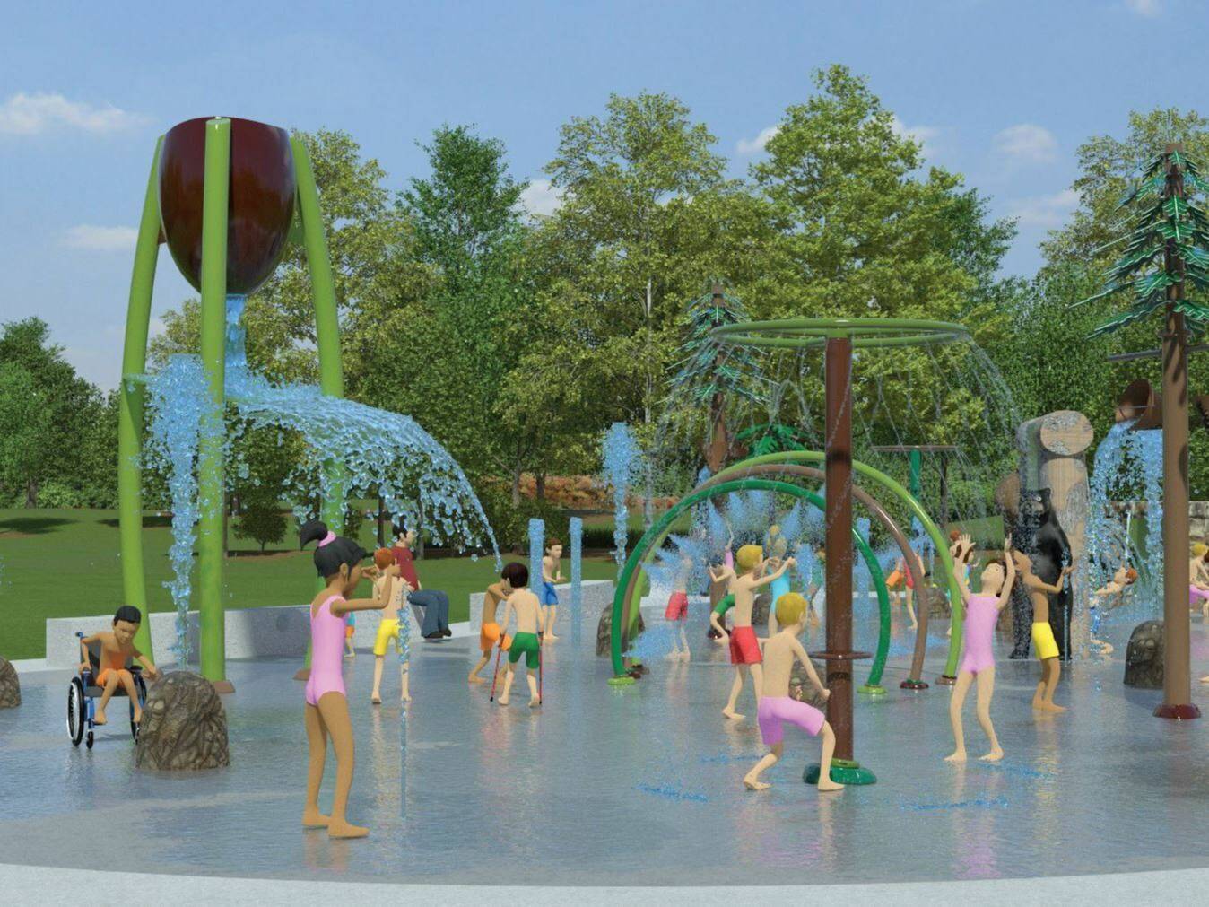 A rendering of what the splash pad will look like come July at Snoqualmie Community Park. Photo courtesy of the City of Snoqualmie