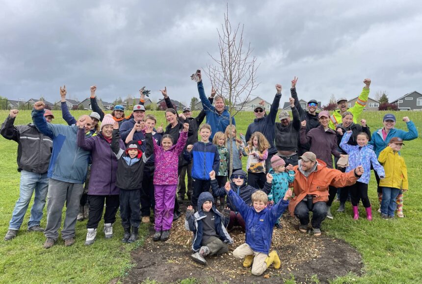 <p>Tree-planting volunteers at the Snoqualmie Community Park Arbor Day celebration. Photo courtesy of the city of Snoqualmie</p>