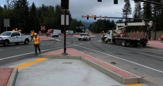 The new diverging diamond interchange on State Route 18 in Snoqualmie. Photo courtesy of Marcus Humberg/Washington State Department of Transportation