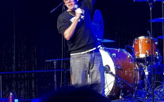 Andrew Rivers on stage at the Snoqualmie Casino and Hotel Nov. 13 for "A Tribute To Bob Rivers." The proceeds from the show benefited the Summer Stars Foundation and the Snoqualmie Valley Food Bank. Photo by James Gibowski