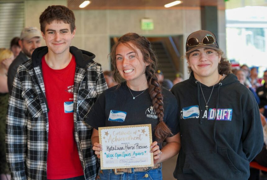 <p>Photo courtesy of the Snoqualmie Valley School District </p>
                                <p>Two Rivers student Maddie Merseal (right) stands for a photo with her internship mentor Katie Berman (middle) at the 2025 mentor brunch.</p>