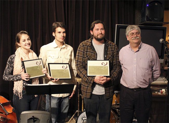 Snoqualmie Valley Friends of the Performing Arts honors three up and coming local creators; from left are actress Taylor Pearlsteain