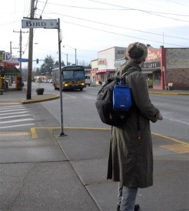 Zachary Burns waits for the Route 224 bus at Carnation’s Bird Street stop. Route 224 serves Fall City